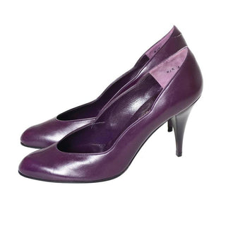 Vintage Charles Jourdan Vintage Shoes Purple Leather Heels AS New Size 8A France - Dressing Vintage