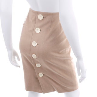 Christian Dior Vintage Camel Wool Pencil Skirt Size 8 Back Buttons