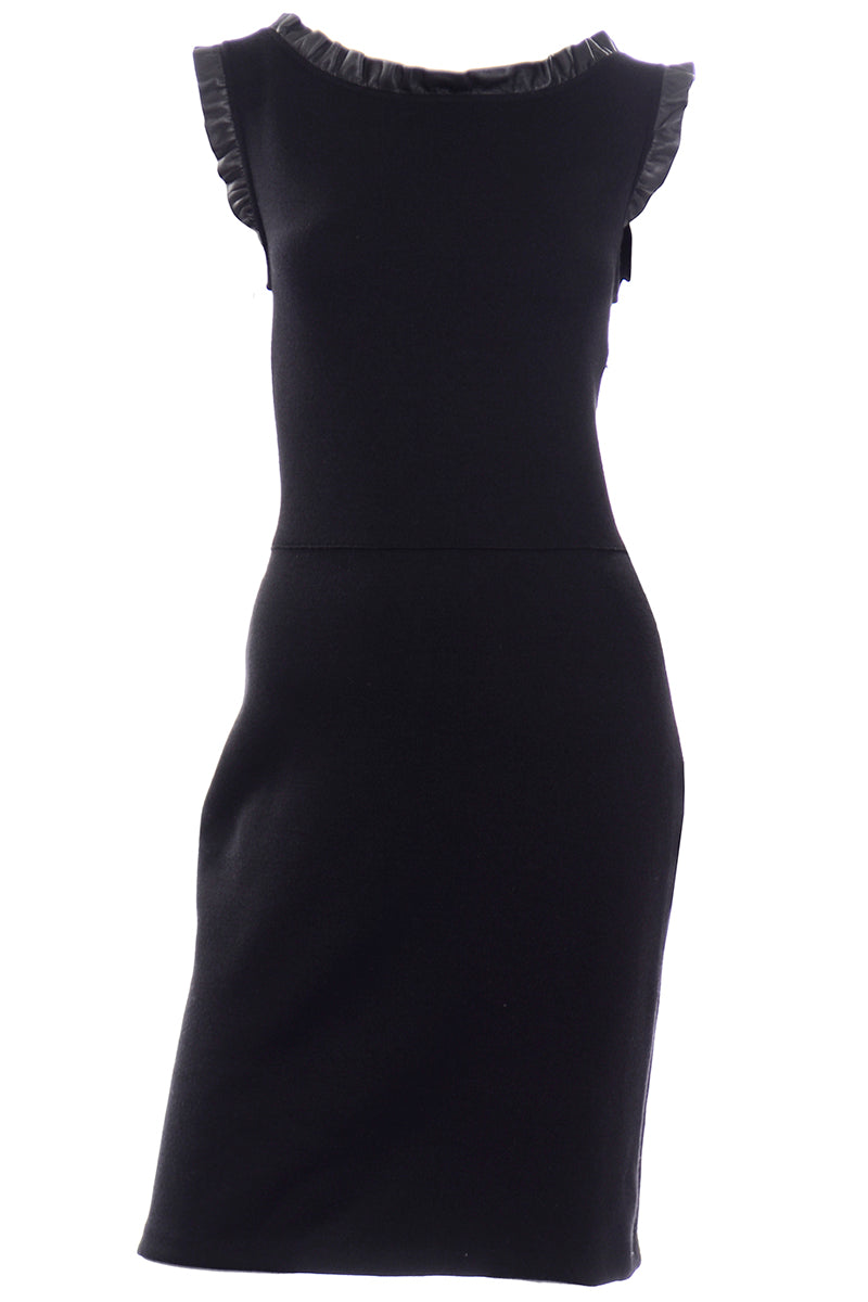 Christian Dior Paris Black Evening Sheath Dress W Leather Ruffles Modig Christian Dior Paris Black Evening Sheath Dress W Leather Ruffles Modig