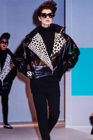 Vintage Claude Montana AW 1985 Black Leather Jacket W Pony Hair Lapels