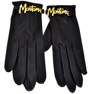 Claude Montana designer black leather gloves - vintage 1980's