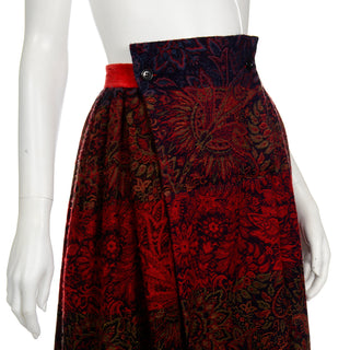 Comme Des Garcons vintage 1980s red patterned wool avant garde skirt