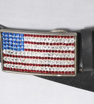 BLING Neiman Marcus Vintage Belt USA Flag Buckle Deadstock - Dressing Vintage