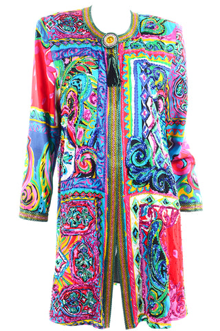 Vintage Diane Freis Beaded Cotton Abstract Print Jacket W Beads and Sequins
