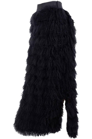 Dolce & Gabbana black curly lambswool maxi skirt at dressingvintage.com