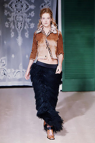 F/W 1999 Dolce & Gabbana Runway black curly lambswool maxi skirt