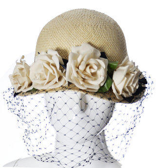 Draper Fifth Avenue Straw Vintage Hat with Roses - Dressing Vintage