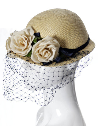 Draper Fifth Avenue Straw Vintage Hat with Roses - Dressing Vintage