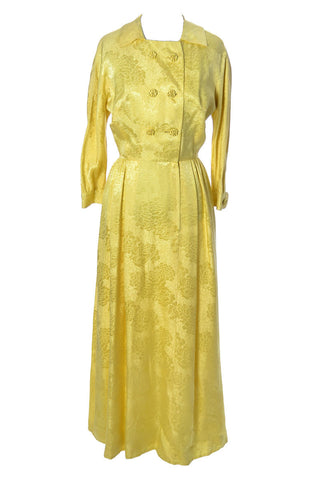 Chinese Silk Vintage Yellow Jacquard Robe or Hostess Gown Dynasty - Dressing Vintage