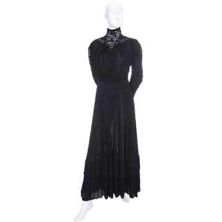Edwardian Antique Cotton Voile Black Lace Mourning Gown - Dressing Vintage
