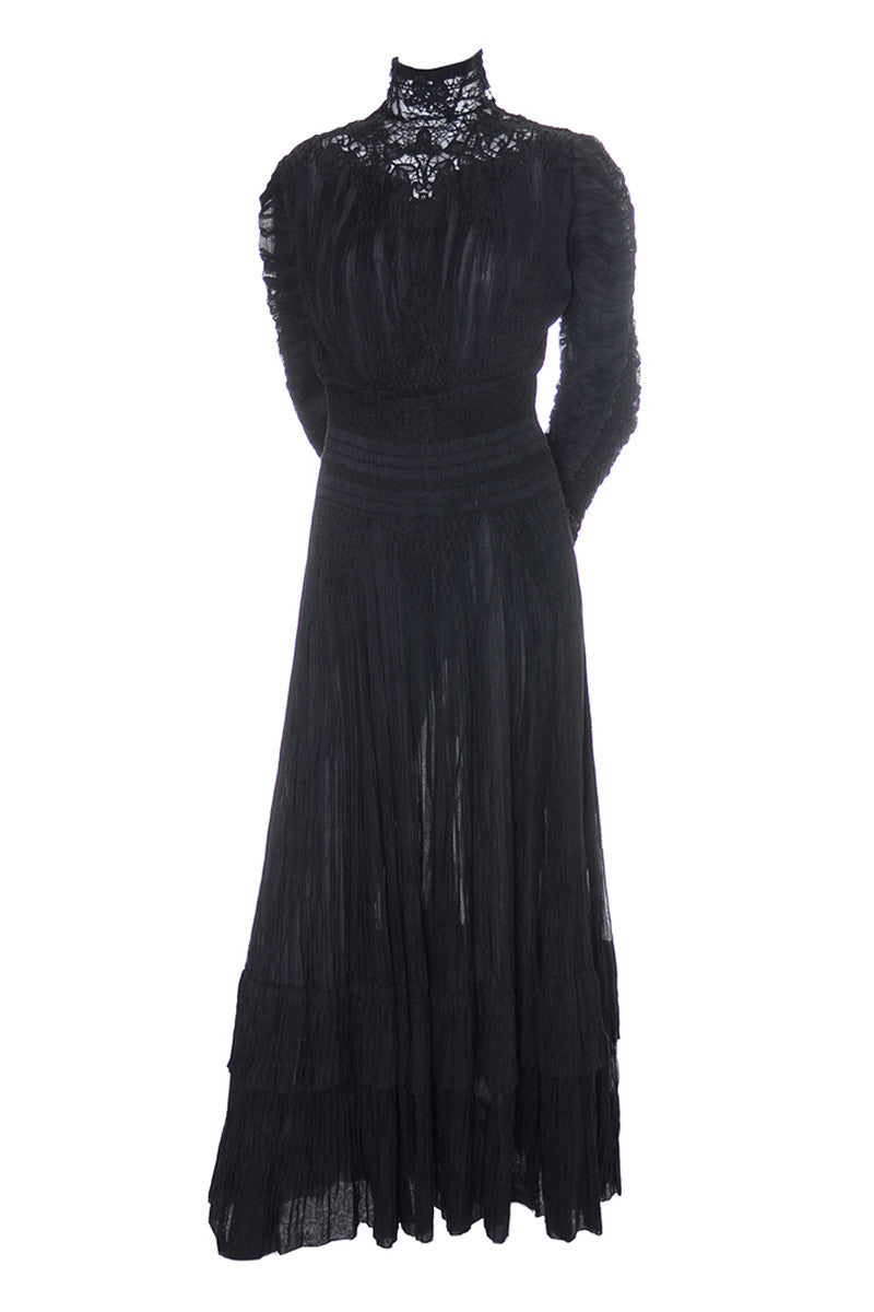Edwardian Antique Cotton Voile Black Lace Mourning Gown Edwardian Antique Cotton Voile Black Lace Mourning Gown