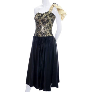 1980's gold lurex and black lace vintage dress