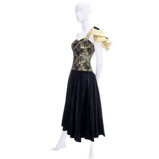 Small vintage dress gold lurex and black lace from 1980