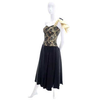 1980s Gold Lurex Lace Vintage Dress Size 2 Size 4