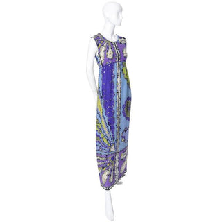 1960's Emilio Pucci Pop Art Vintage Crinkle Silk Dress in purple, blue, cream and blue. 