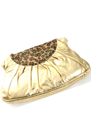 Carlos Falchi NEW Gold Lame Handbag with Leopard Print Trim - Dressing Vintage