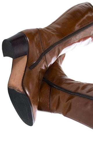 1970s Vintage Ferragamo Brown Leather Boots 8.5 AA - Dressing Vintage