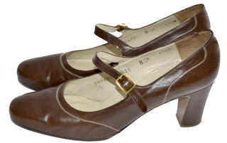Brown Leather Salvatore Ferragamo Mary Janes 8.5 Vintage Shoes - Dressing Vintage