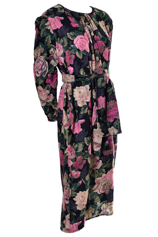Vintage Ungaro Pink & Black Floral Summer Weight Wool Dress