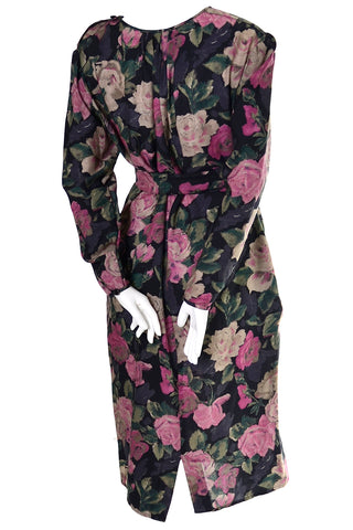 1990s Vintage Ungaro Pink & Black Floral Summer Weight Wool Dress