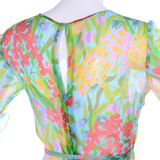 Vintage Sheer Floral Organza Dress w/ Ruffle Sleeves & Hem 4/6