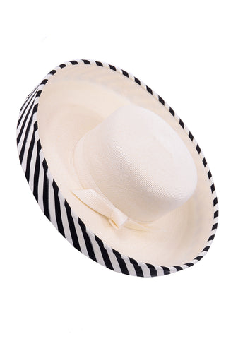 Frank Olive Vintage Hat w Black & White Stripe Upturned Brim