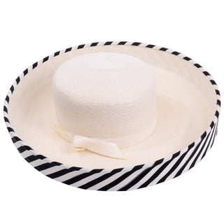 Frank Olive Vintage Hat w Black & White Stripe Upturned Brim Spring Summer