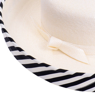 Summer Frank Olive Vintage Hat w Black & White Stripe Upturned Brim