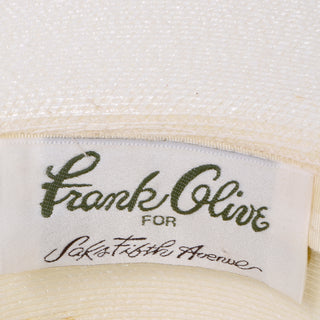 Frank Olive Vintage Hat w Black & White Stripe Upturned Brim for Saks Fifth Avenue