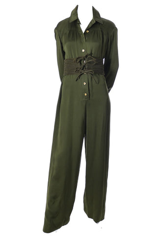 Galanos army green vintage jumpsuit at dressingvintage.com