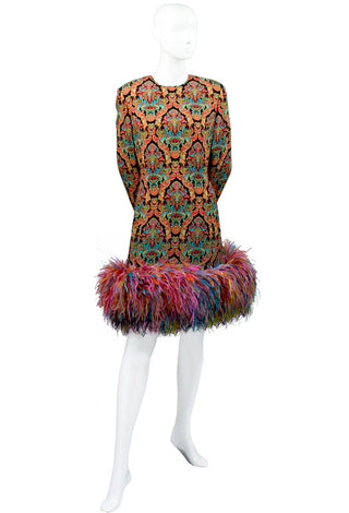 Galanos multi-colored vintage dress with ostrich feathers - Dressing Vintage