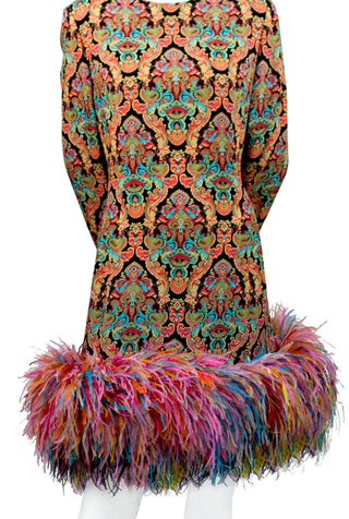 Galanos multi-colored vintage dress with ostrich feathers - Dressing Vintage