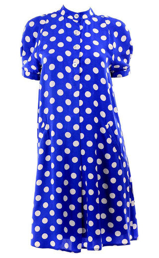 Blue & White Polka Dot Silk Geoffrey Beene Vintage Dress Short Sleeve Day Dress