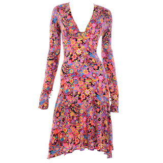 Mod Pop Colorful Vintage Gianni Versace Fall 2002 Mod Flower Power Print Jersey Dress