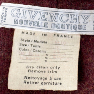 1970s Givenchy Nouvelle Boutique Coat in Burgundy Alpaca Wool Made in France in the 70s