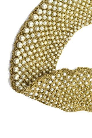 60s Vintage Gold Mesh Pearl Collar Choker Necklace