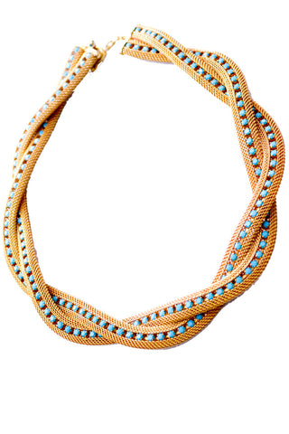 vintage gold turquoise mesh necklace