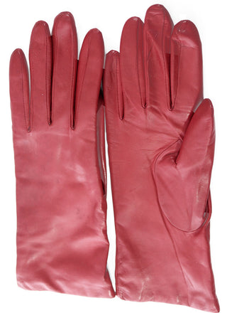 Grandoe Vintage Gloves Cherry Red Leather Cashmere Lined - Dressing Vintage