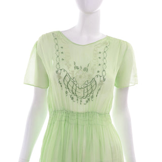 1920s Hungarian Embroidered Green Peasant Dress w Smock Pleating Modig 1920s Hungarian Embroidered Green Peasant Dress w Smock Pleating Modig