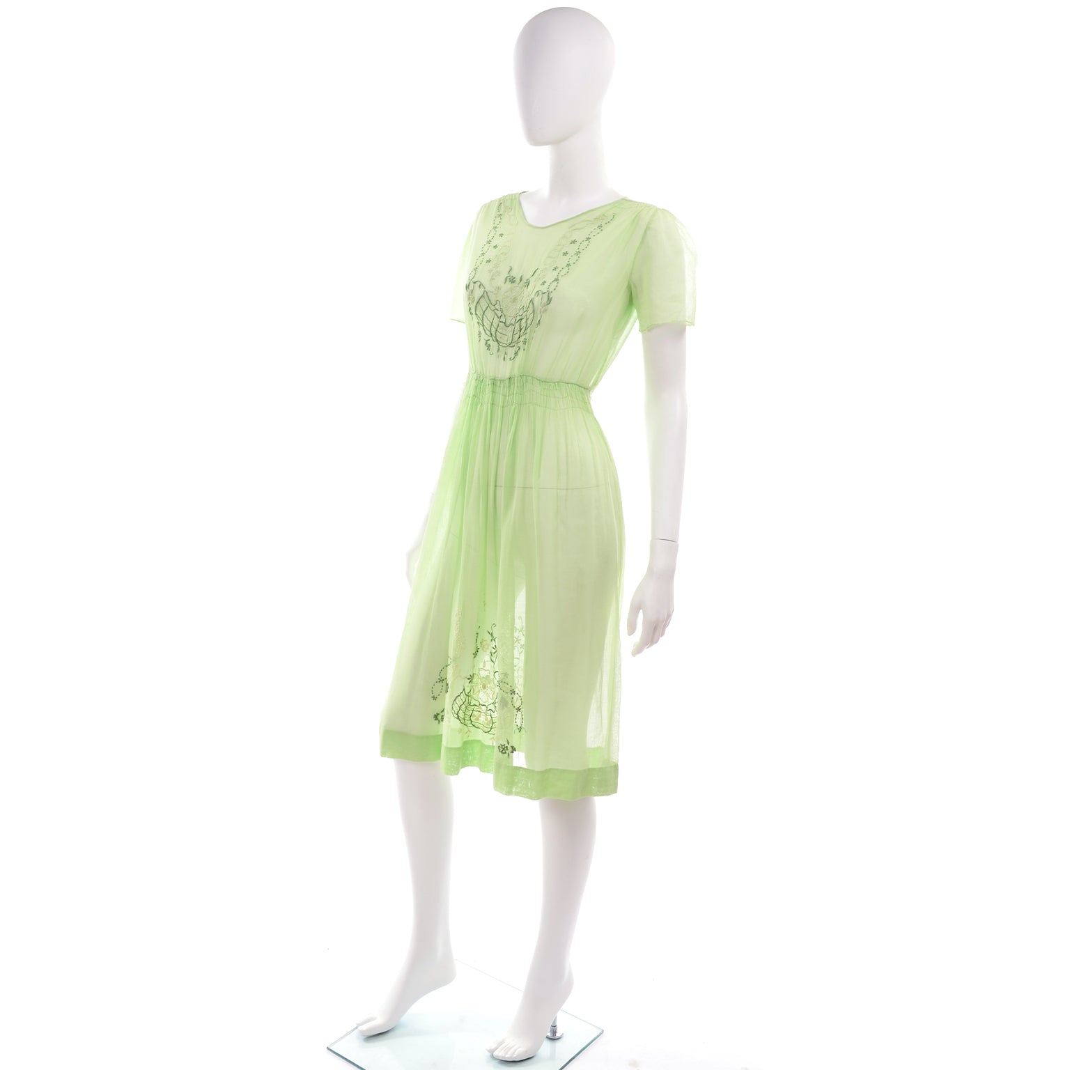 1920s Hungarian Embroidered Green Peasant Dress w Smock Pleating Modig 1920s Hungarian Embroidered Green Peasant Dress w Smock Pleating Modig