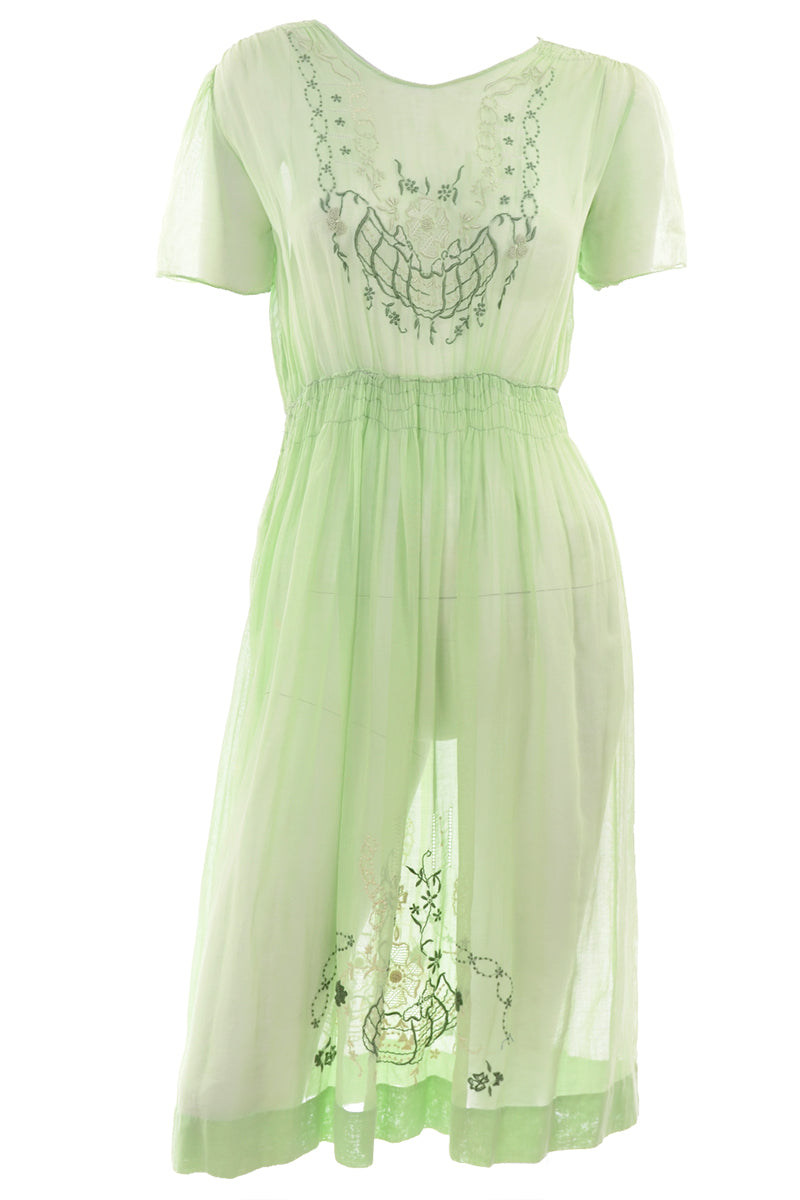 1920s Hungarian Embroidered Green Peasant Dress w Smock Pleating Modig 1920s Hungarian Embroidered Green Peasant Dress w Smock Pleating Modig