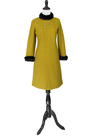 Vintage Mod 1960s chartreuse vintage dress with fur trim Modig Vintage Mod 1960s chartreuse vintage dress with fur trim Modig