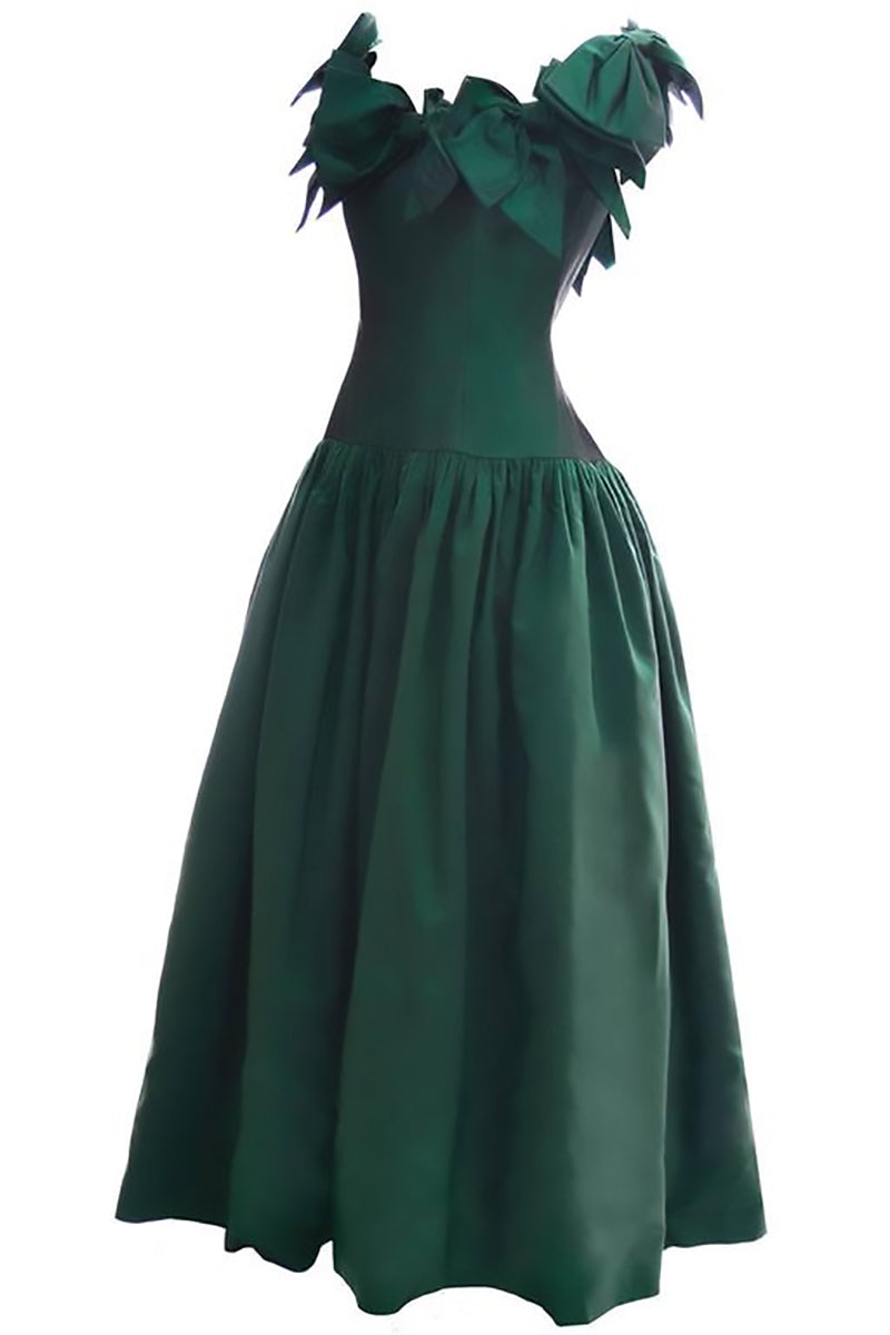 Victor Costa 1980s Vintage Dress Iridescent Green Evening Gown 6/8 Modig Victor Costa 1980s Vintage Dress Iridescent Green Evening Gown 6/8 Modig