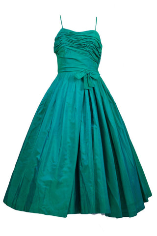 Green taffeta dress vintage 1950s bow