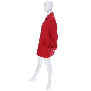 Vintage red wool coat with dolman sleeves by Guy Laroche