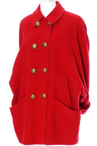 Guy Laroche red wool jacket with large brass buttons