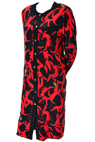 Hanae Mori Red Black Dancing Print Silk Dress