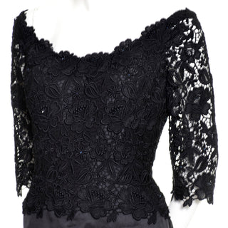 Helen Morley Designer Dress Black Evening Gown Lace Rhinestones Bergdorf Goodman - Dressing Vintage