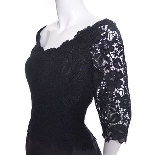 Helen Morley Designer Dress Black Evening Gown Lace Rhinestones Bergdorf Goodman - Dressing Vintage