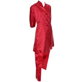 Red Satin Pantsuit Hong Kong Vintage Pajamas Hostess Outfit 1960s - Dressing Vintage